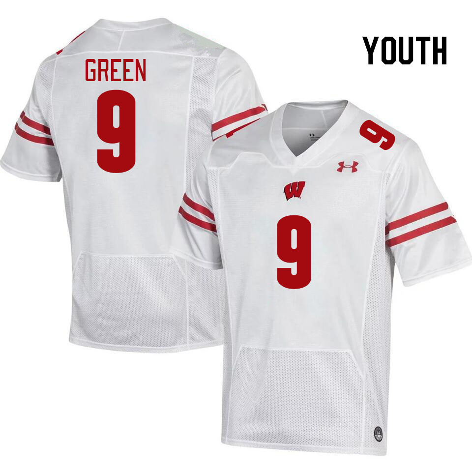 Youth #9 Bryson Green Winsconsin Badgers College Football Jerseys Stitched Sale-White